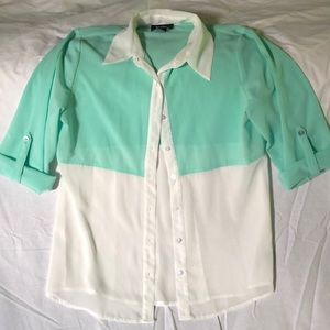 Women’s Teal Green and Cream Sheer Top